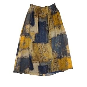Vintage Style Abstract Patchwork Maxi Skirt Yellow Blue Boho Art To Wear USA